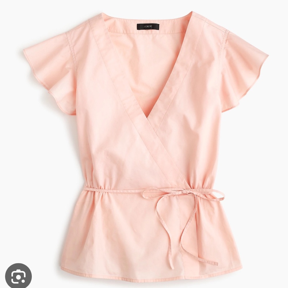 J.Crew Flutter-sleeve wrap top in cotton poplin Subtle Pink Size 0